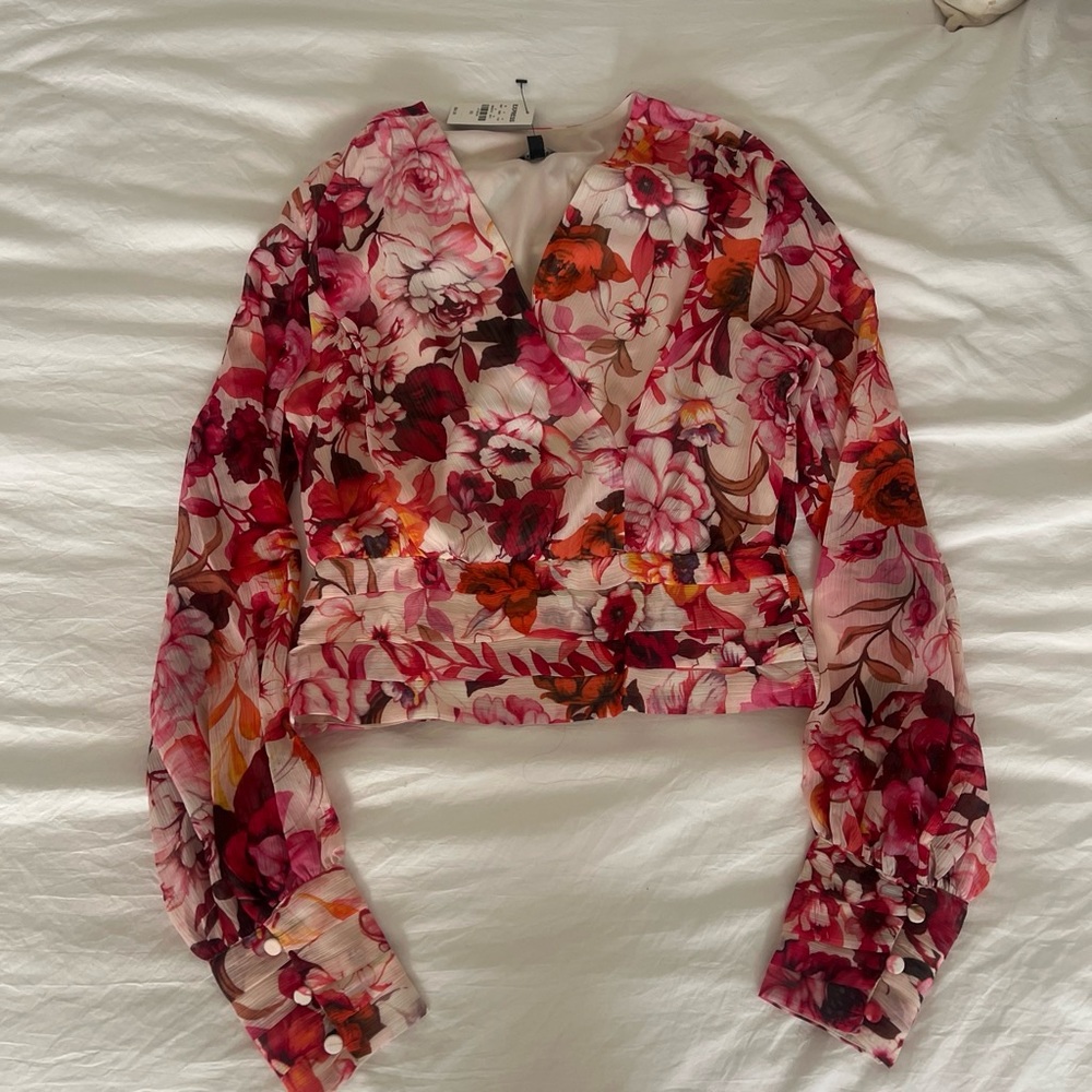 Express Pink Multi Floral Wrap Blouse